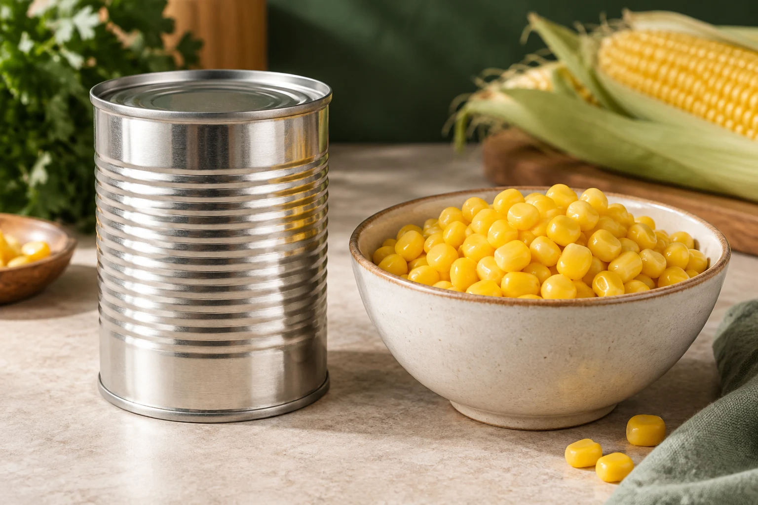 Plain canned sweet corn with golden kernels in a bowl