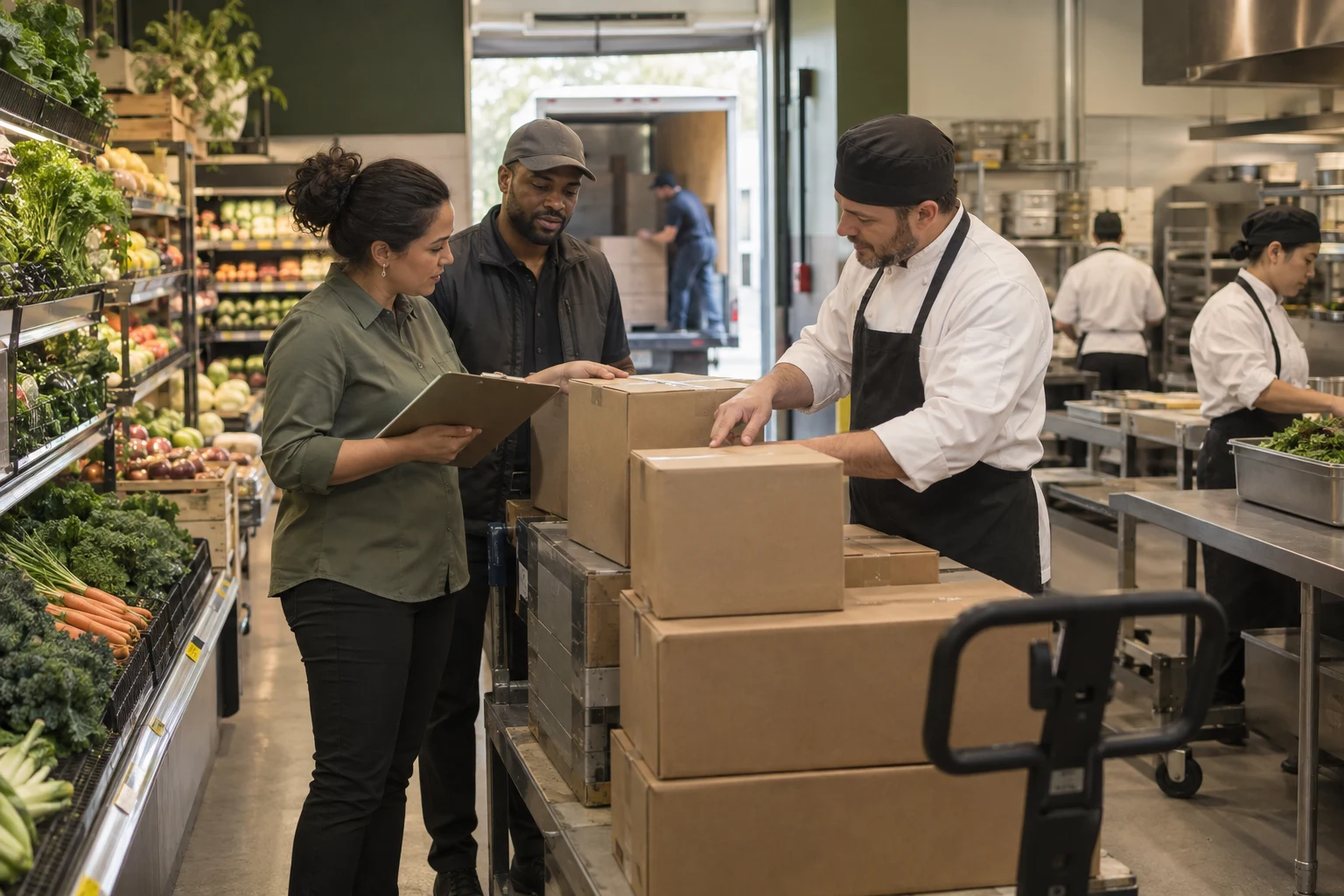 Food business professionals reviewing retail & foodservice solutions requirements